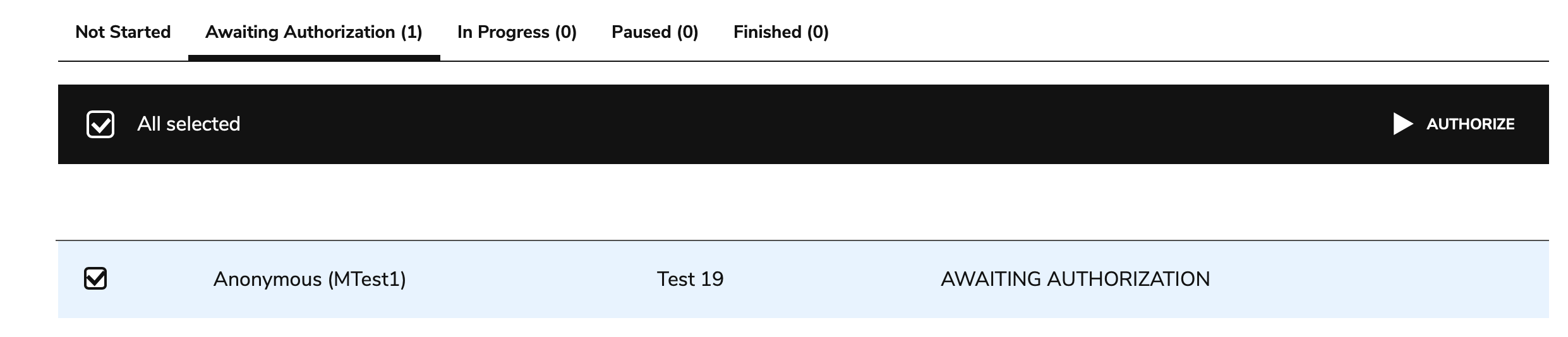 Authorizing a test taker