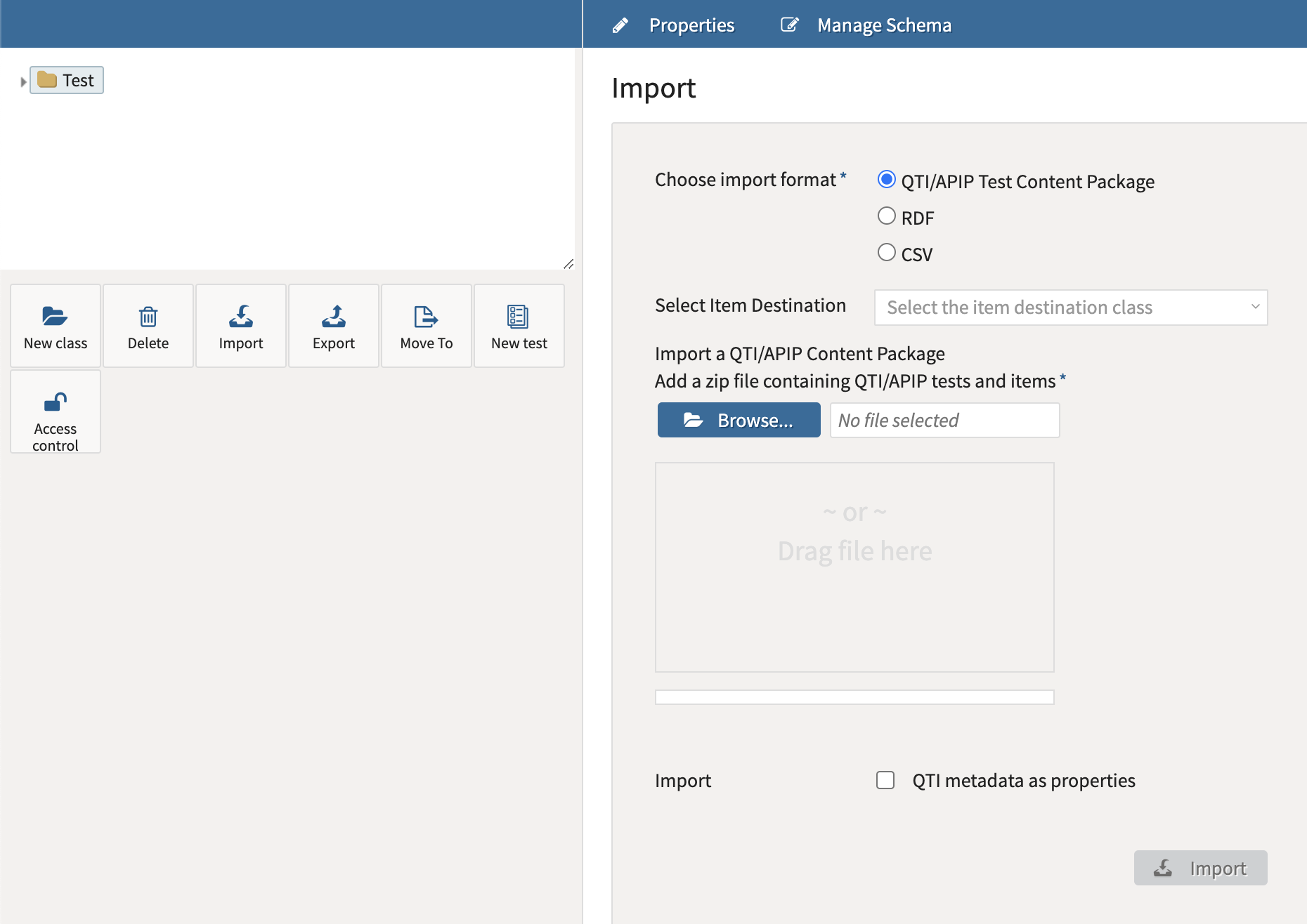 Importing a test