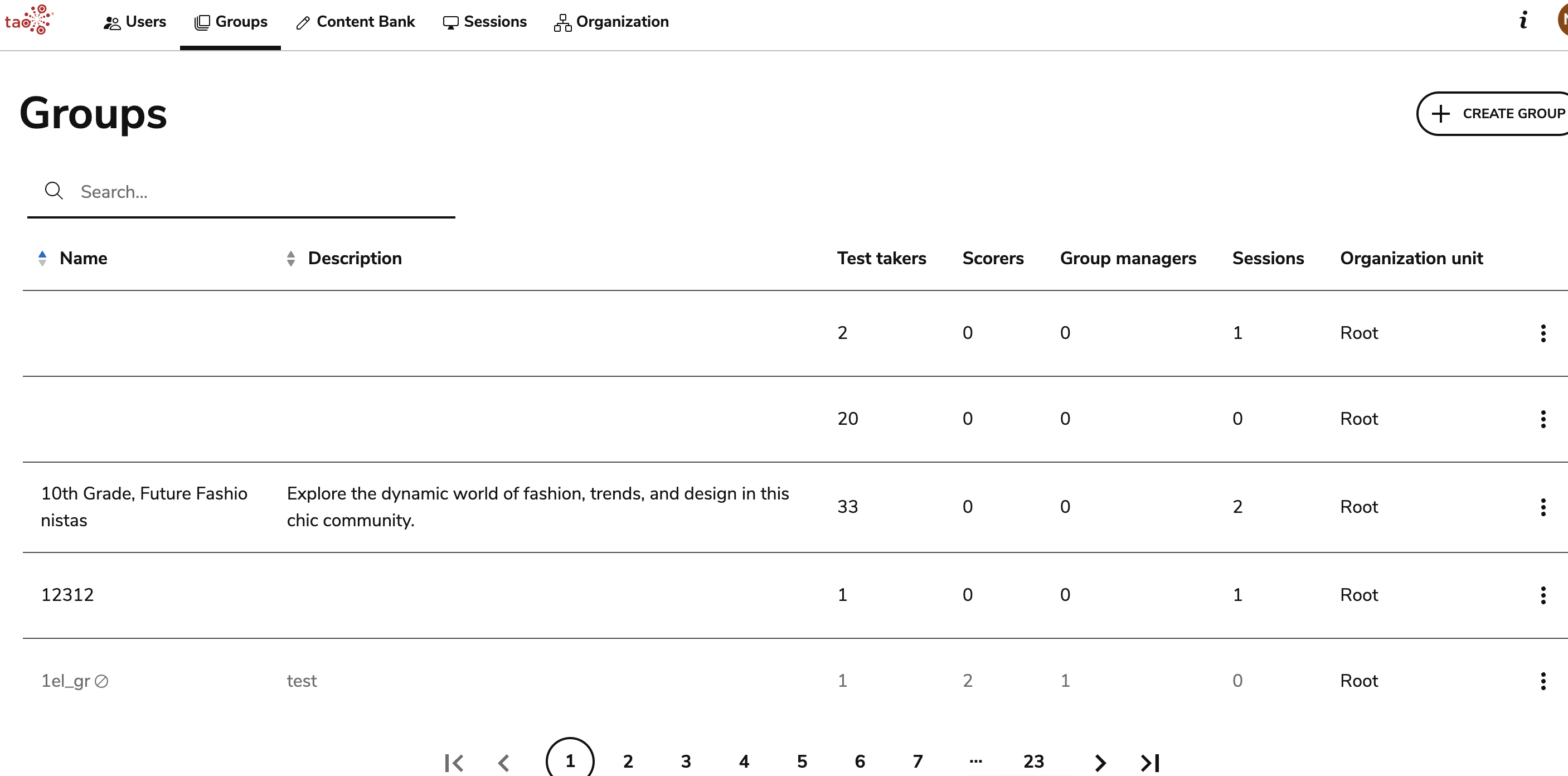 view for admins in groups management 