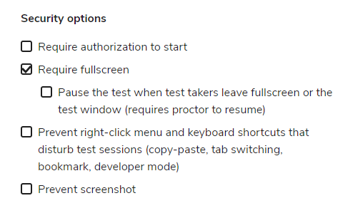 security options when creating a session