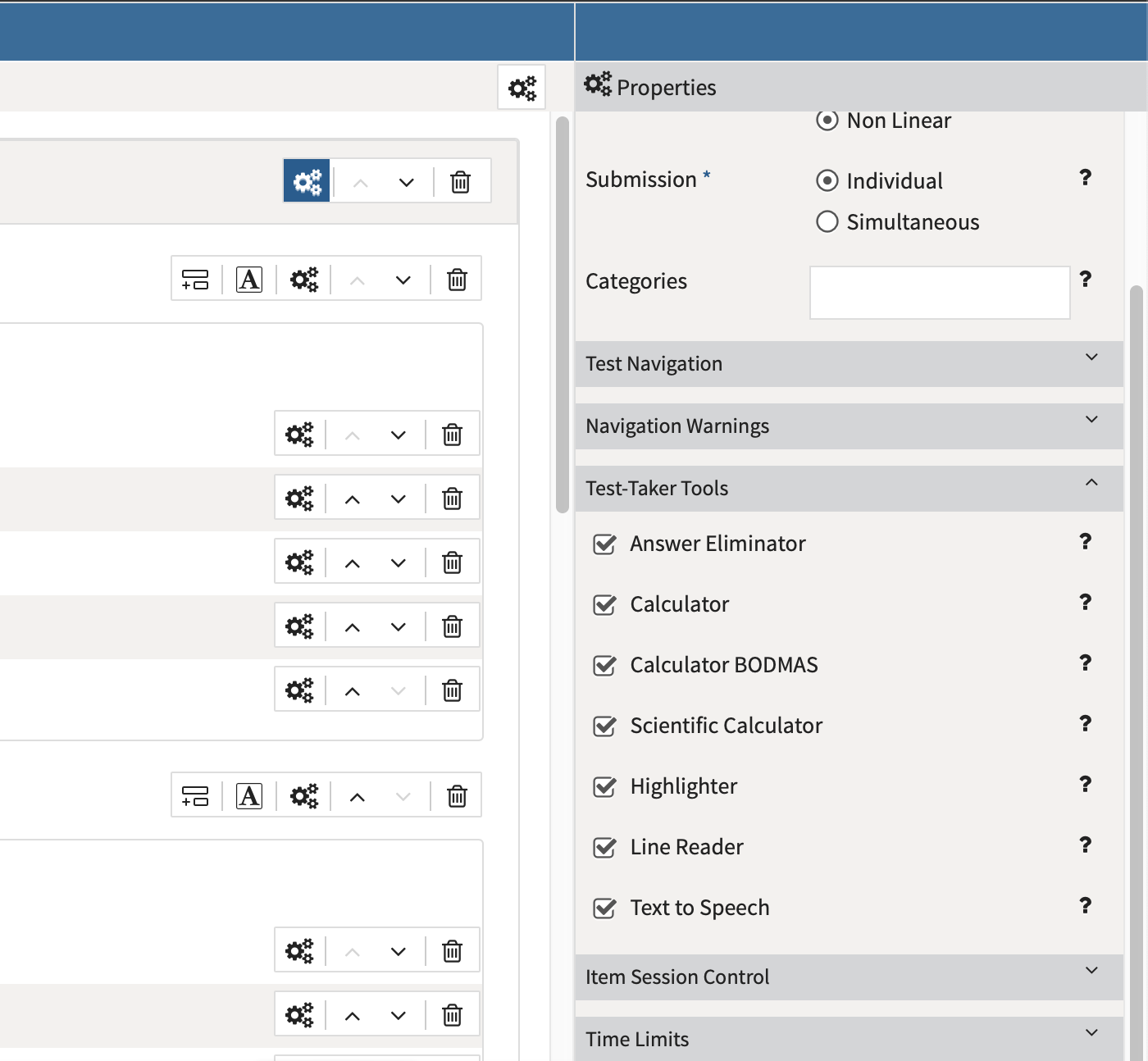 Test-taker tools configuration