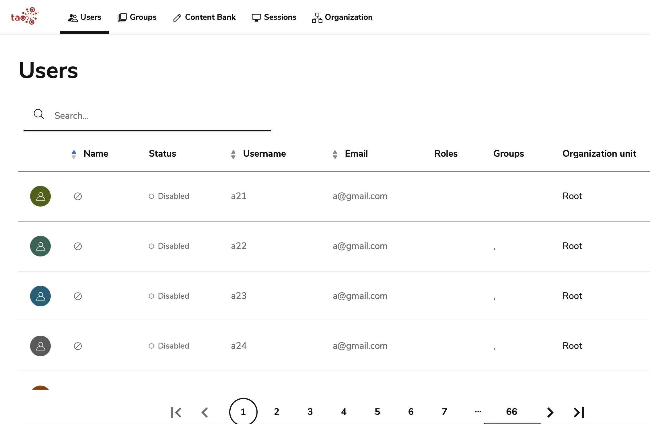 admins' user management view