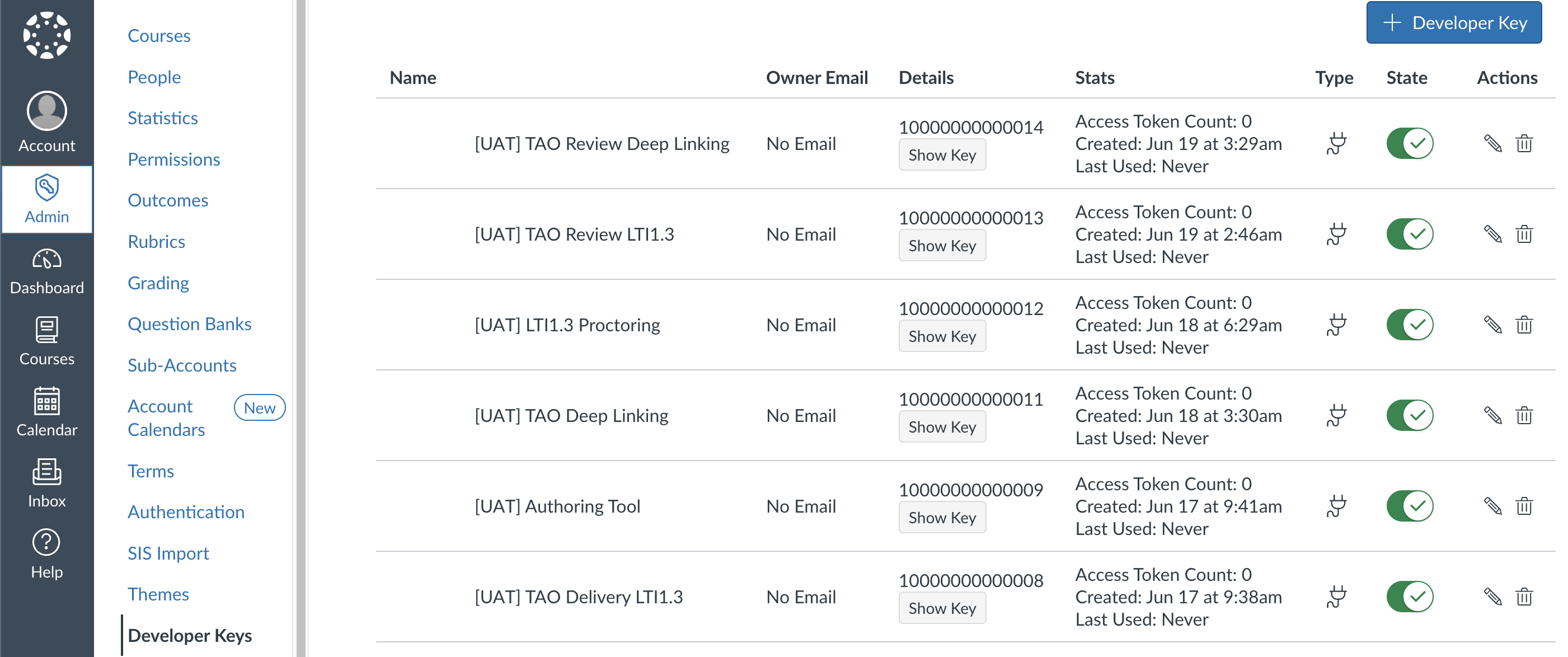 LTI developer keys