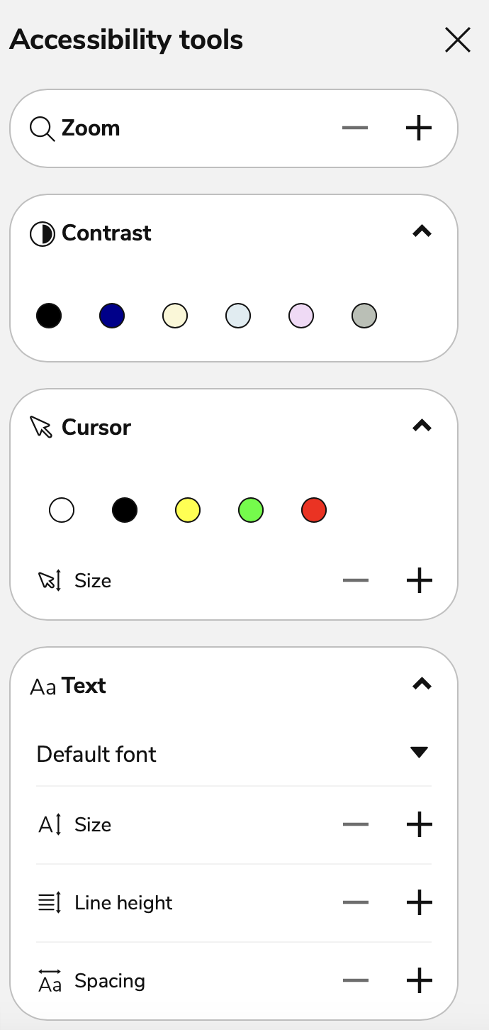 Accessibility toolbar in TAO Advance 