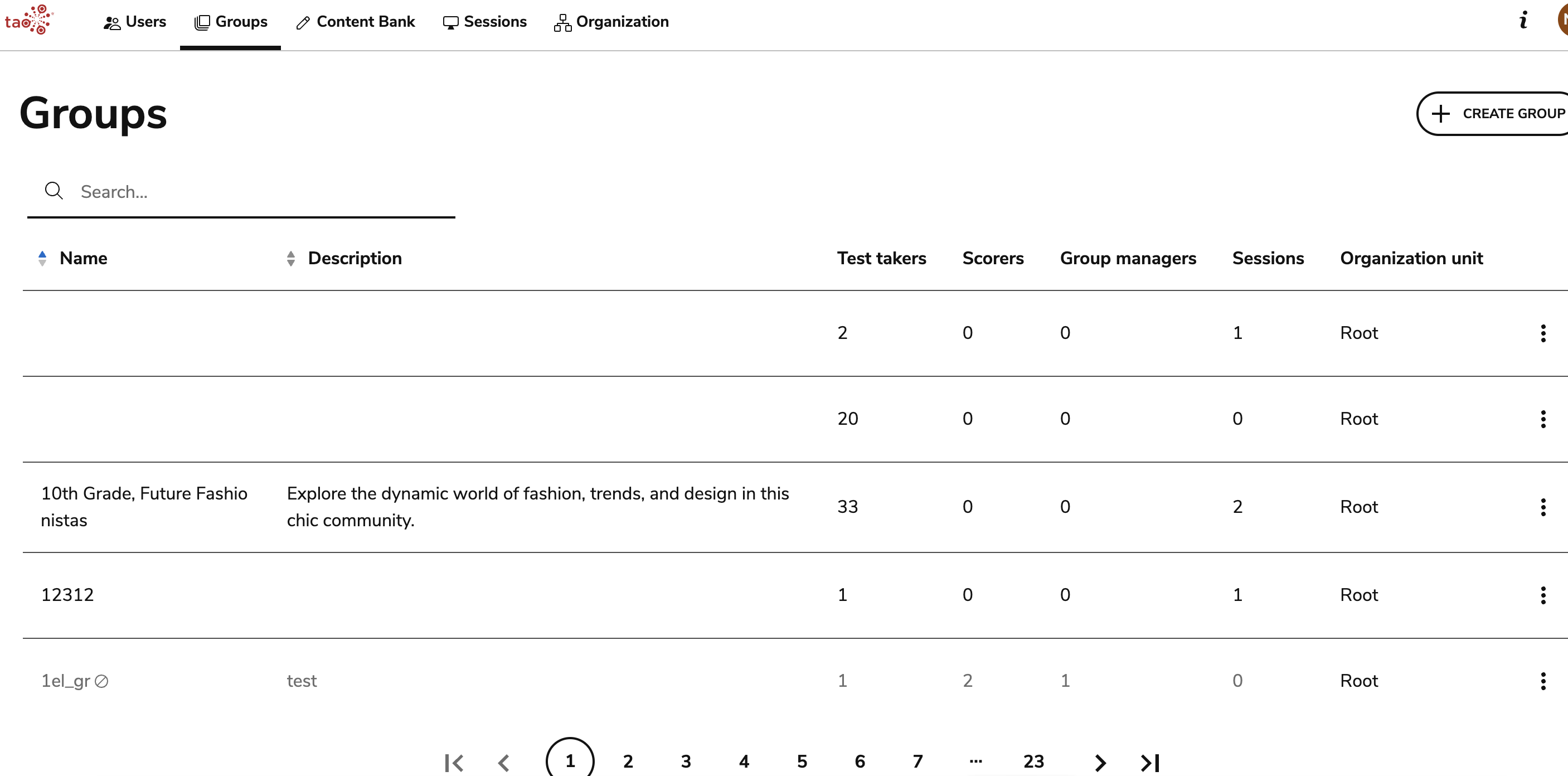view for admins in groups management
