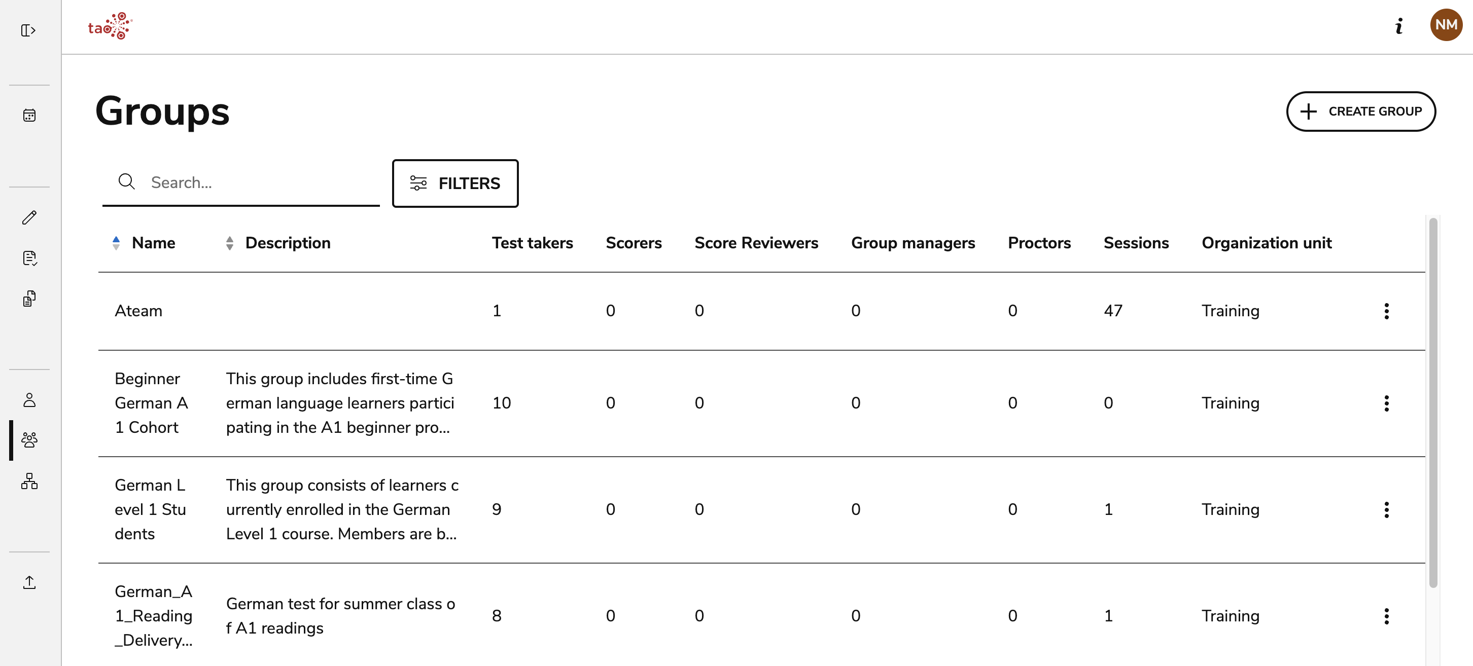 Groups management landing page