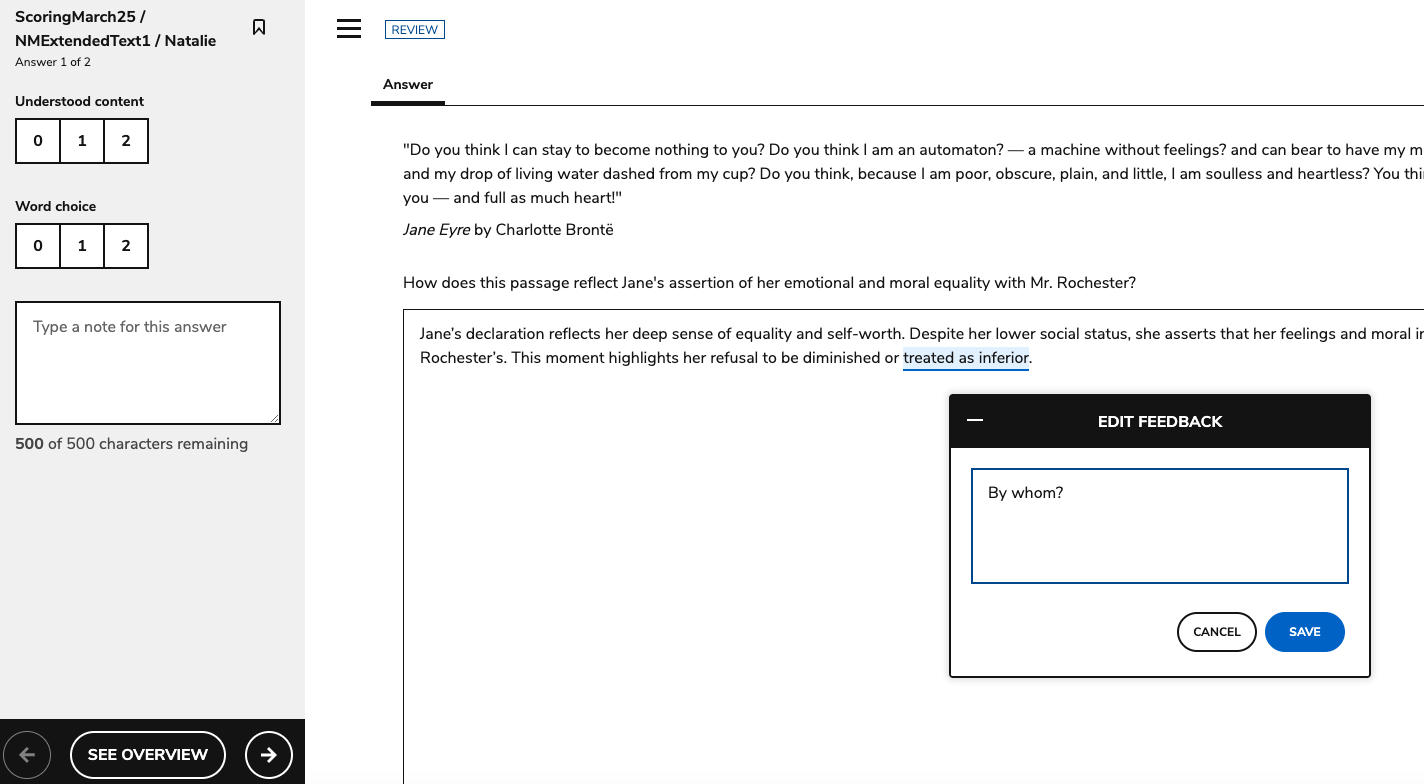 Scoring an assessment