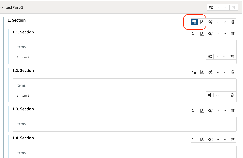 subsection icon in test authoring