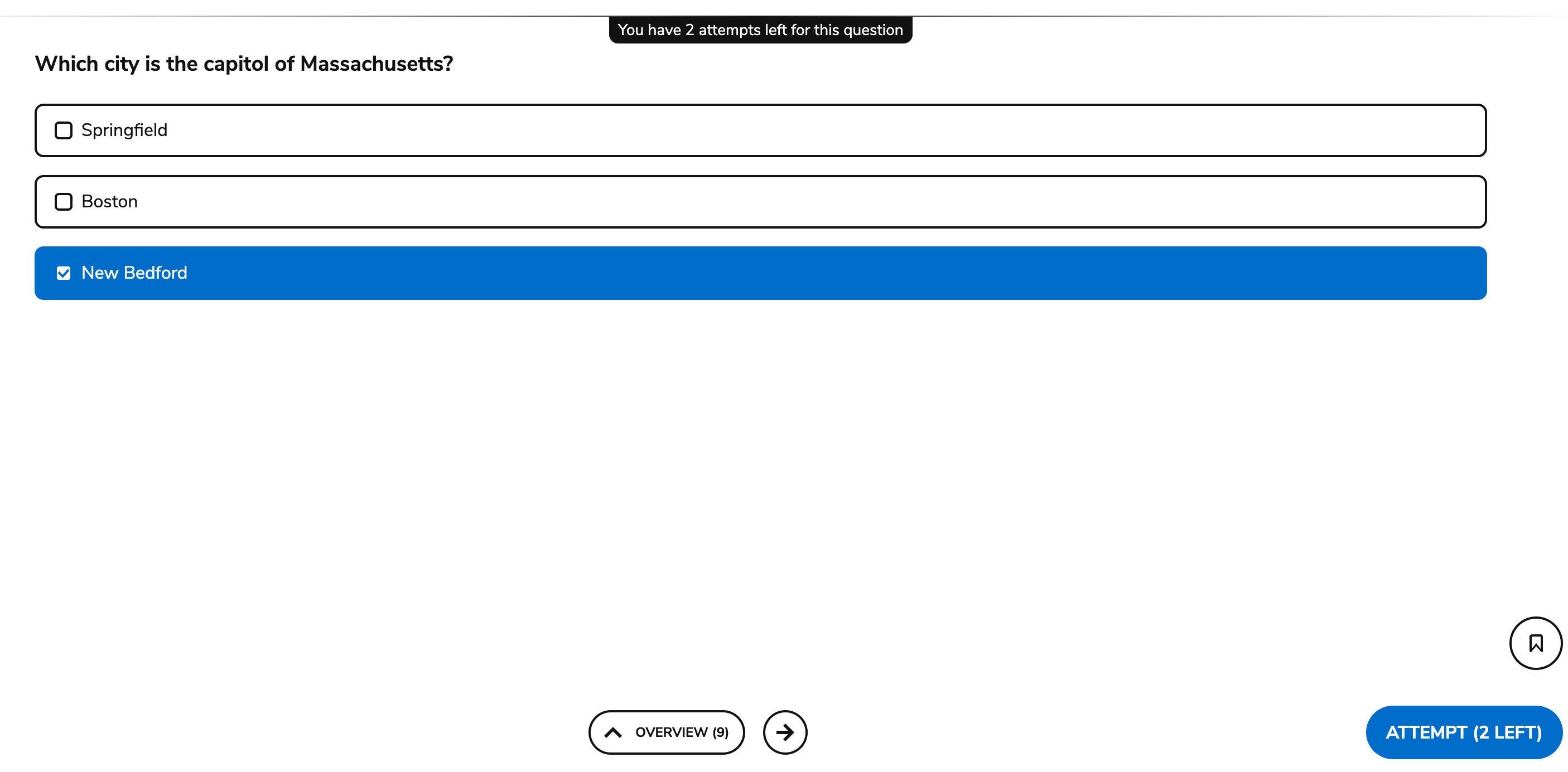 Multiple attempts - non-linear navigation