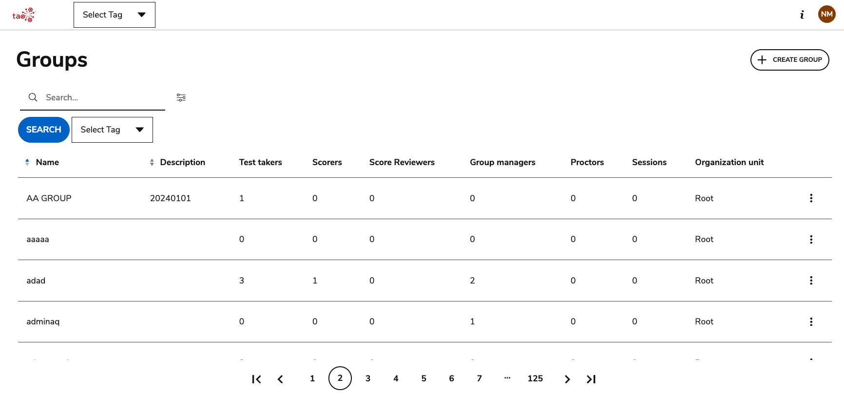 Groups management landing page