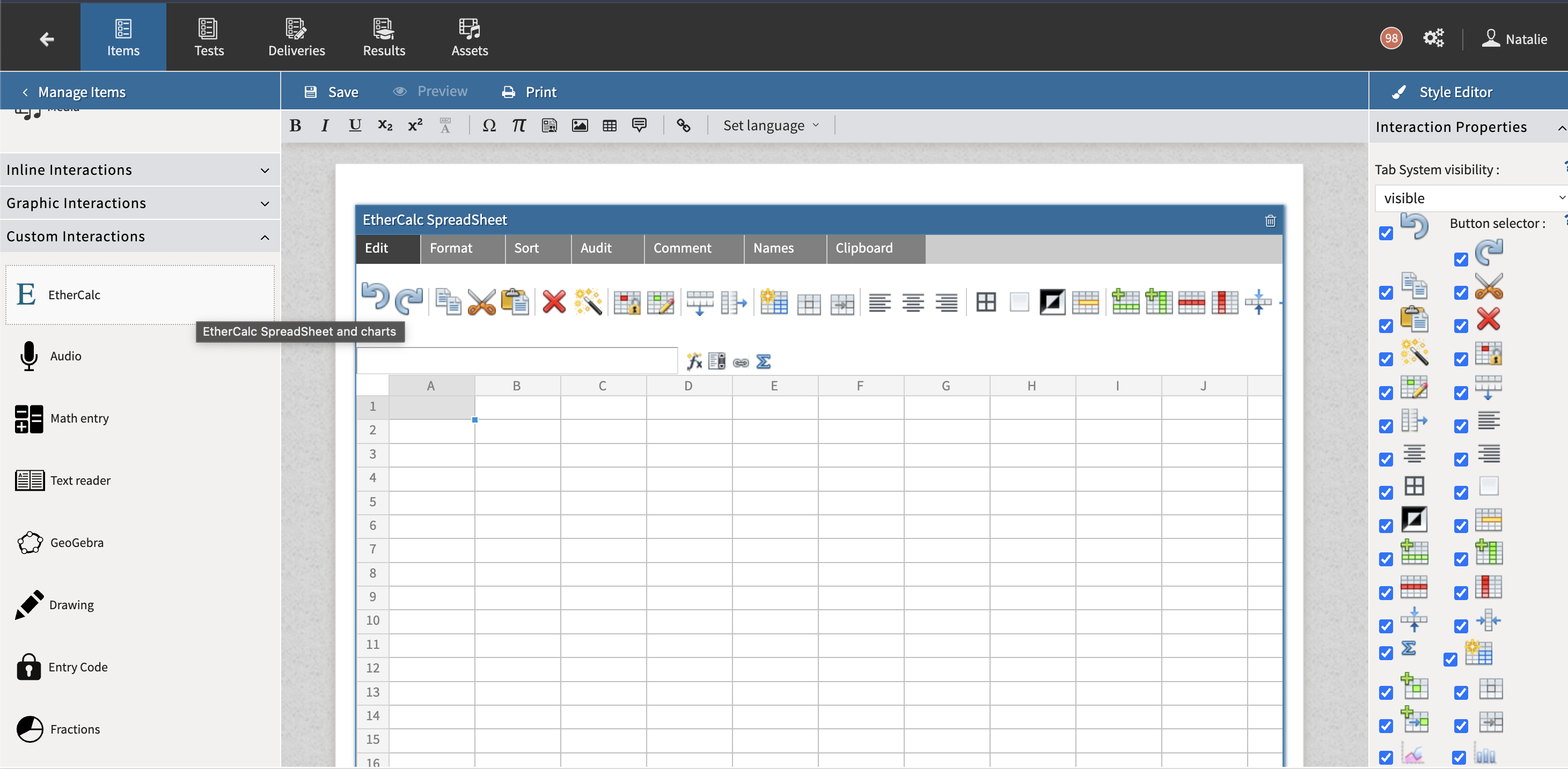 Ethercalc interaction