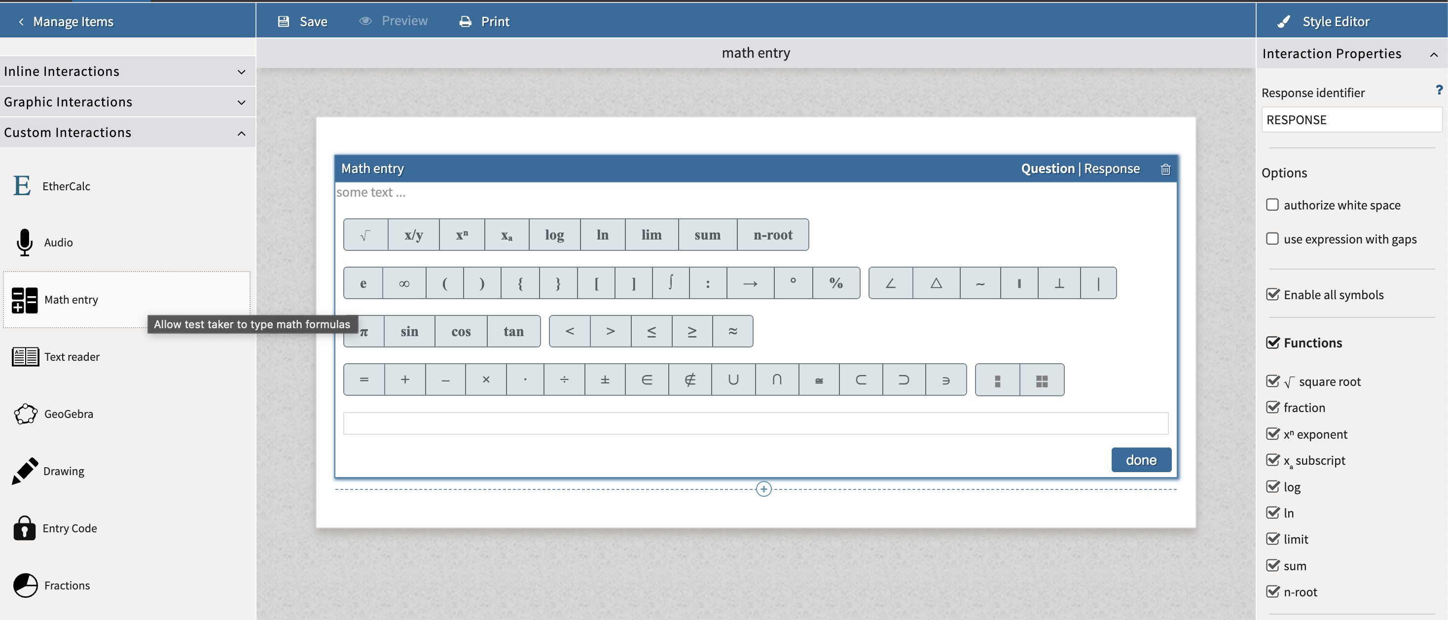 Math Entry interaction