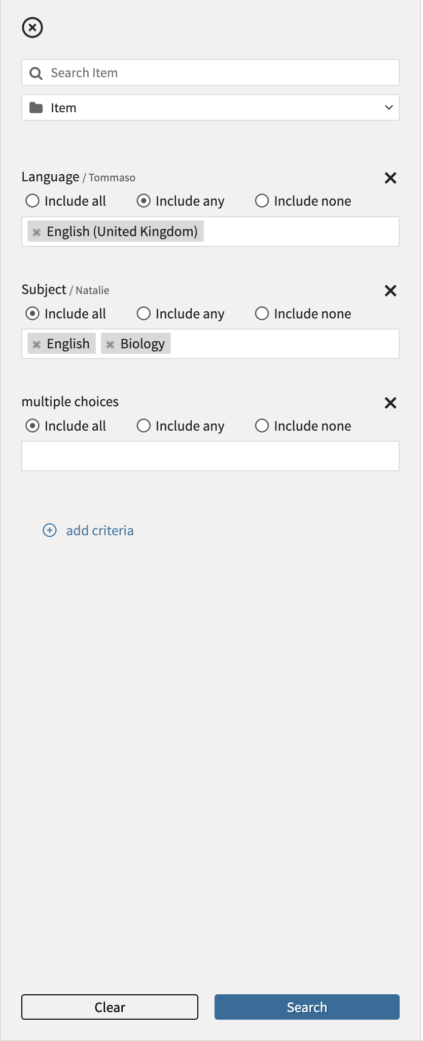 Advanced item search example