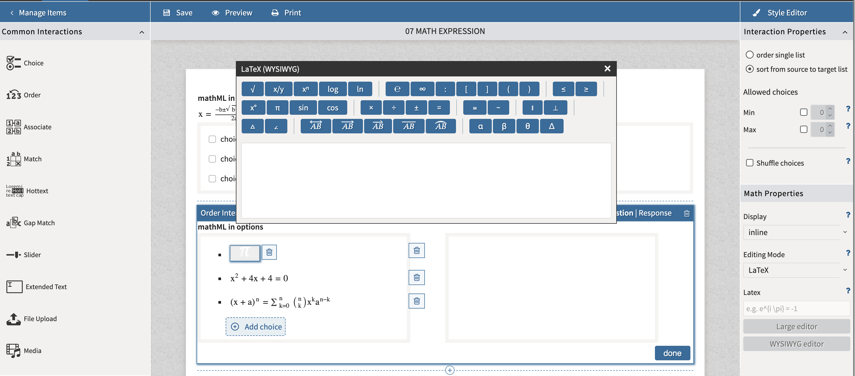 Using the math editor