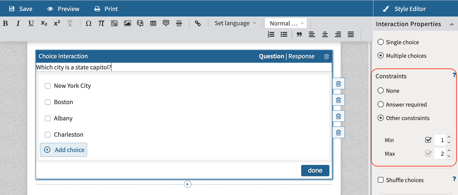 Specifying constrains (Item properties)