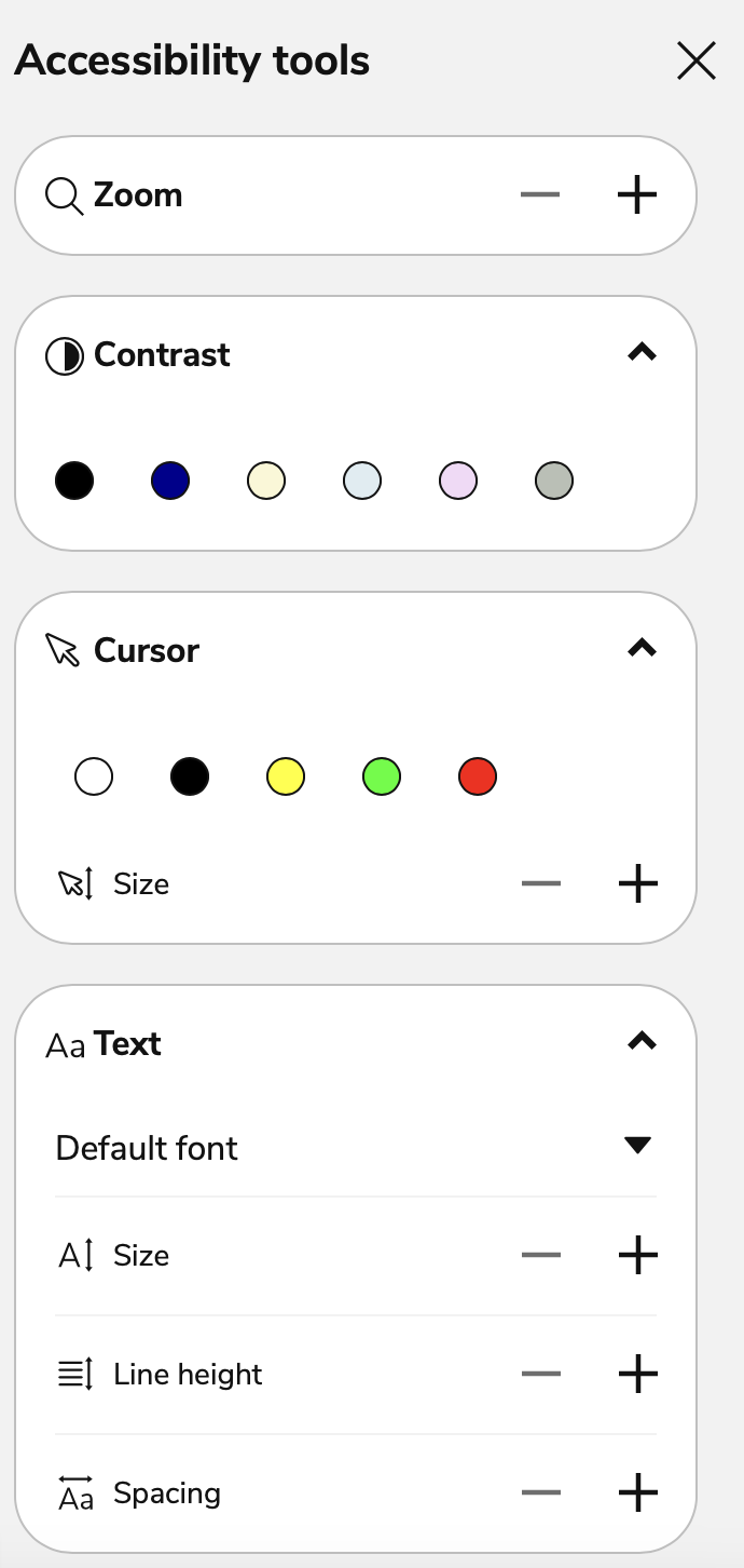 Accessibility toolbar in TAO Advance