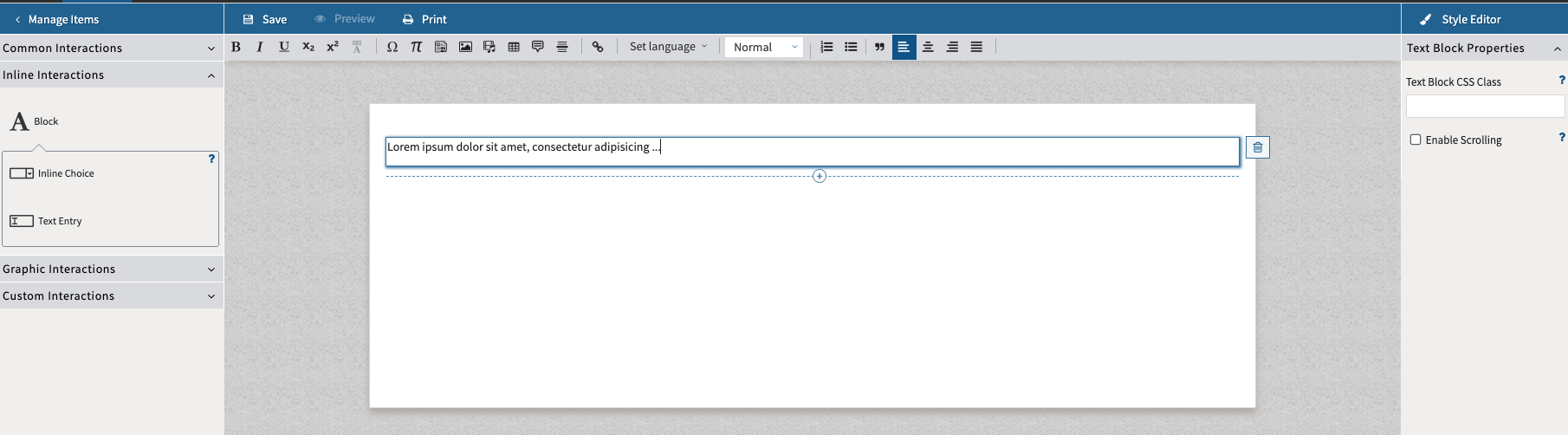 Adding a text block