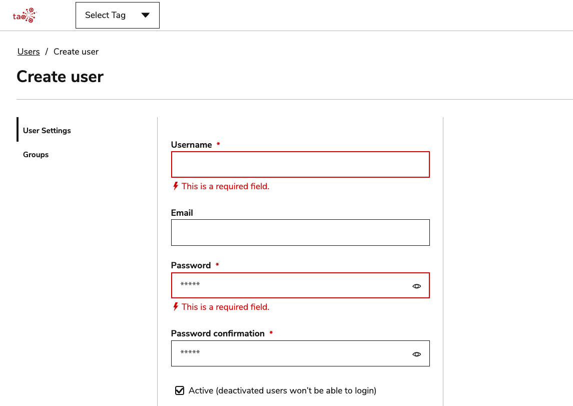 Creating a new user in the TAO Portal