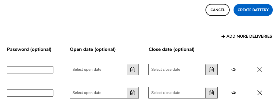 Configuring deliveries in a battery